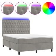 Боксспринг легло с матрак и LED, светлосиво, 140x200 см, кадифе