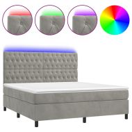 Боксспринг легло с матрак и LED, светлосиво, 160x200 см, кадифе