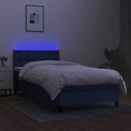 Боксспринг легло с матрак и LED, синьо, 80x200 см, плат