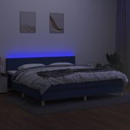 Боксспринг легло с матрак и LED, синя, 200x200 см, плат