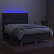 Боксспринг легло с матрак и LED, тъмносиво, 140x200 см, плат