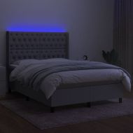 Боксспринг легло с матрак и LED, светлосиво, 140x200 см, плат