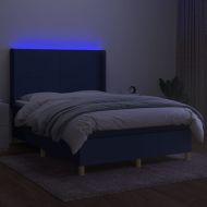 Боксспринг легло с матрак и LED, синьо, 140x200 см, плат