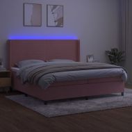 Боксспринг легло с матрак и LED, розово, 200x200 см, кадифе