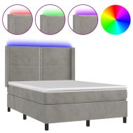 Боксспринг легло с матрак и LED, светлосиво, 140x200 см, кадифе