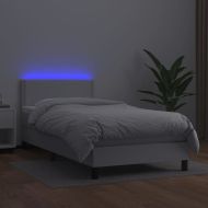 Боксспринг легло с матрак и LED бяло 100x200 см изкуствена кожа