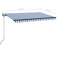 Ръчно прибиращ се сенник с LED, 400x350 см, синьо и бяло