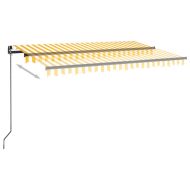 Ръчно прибиращ се сенник с LED, 400x350 см, жълто и бяло