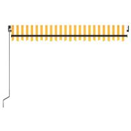 Ръчно прибиращ се сенник с LED, 400x350 см, жълто и бяло