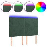 LED горна табла за легло, тъмнозелена, 144x5x118/128 см, кадифе