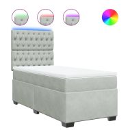 Боксспринг легло с матрак, светлосиво, 90x200 см, кадифе