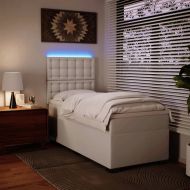 Боксспринг легло с матрак, бяло, 90x200 см, изкуствена кожа