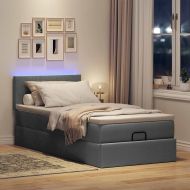 Османска легло с матрак и LED, тъмносиво, 100x200 см, плат