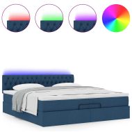 Османска легло с матрак и LED, синьо, 200x200 см, плат