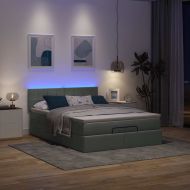 Османска легло с матрак и LED, тъмносиво, 140x200 см, плат