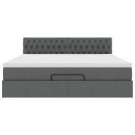 Османска легло с матрак и LED, тъмносиво, 160x200 см, плат