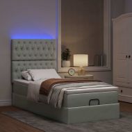 Османска легло с матраци и LED, светлосиво, 90x200 см, кадифе