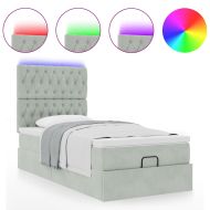 Османска легло с матраци и LED, светлосиво, 90x200 см, кадифе