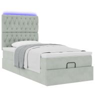 Османска легло с матраци и LED, светлосиво, 90x200 см, кадифе