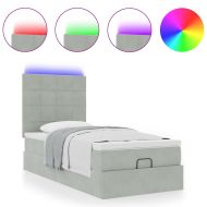 Османска легло с матраци и LED, светлосиво, 90x200 см, кадифе