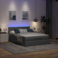Османска легло с матрак и LED, тъмносиво, 140x190 см, плат