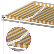 Ръчно прибиращ се сенник с LED, 500x350 см, жълто и бяло