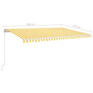 Ръчно прибиращ се сенник с LED, 500x350 см, жълто и бяло