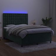 Боксспринг легло с матрак и LED, тъмнозелено, 140x190см, кадифе