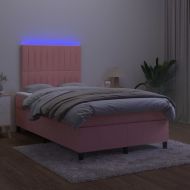 Боксспринг легло с матрак и LED, розово, 120x200 см, кадифе