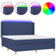 Боксспринг легло с матрак и LED, синьо, 160x200 см, плат