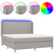 Боксспринг легло с матрак и LED, светлосиво, 160x200 см, плат