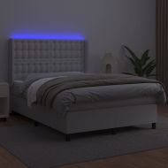 Боксспринг легло с матрак и LED бяло 140x190 см изкуствена кожа