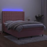 Боксспринг легло с матрак и LED, розово, 140x190 см, кадифе