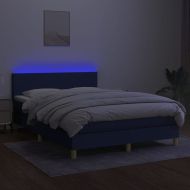 Боксспринг легло с матрак и LED, синьо, 140x190 см, плат