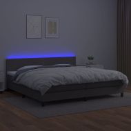 Боксспринг легло с матрак и LED сиво 200x200 см изкуствена кожа