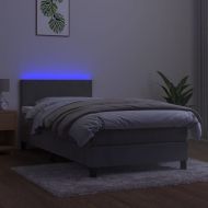 Боксспринг легло с матрак и LED, светлосиво, 90x190 см, кадифе