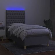Боксспринг легло с матрак и LED, светлосиво, 90x200 см, плат