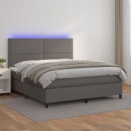 Боксспринг легло с матрак и LED сиво 180x200 см изкуствена кожа