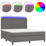 Боксспринг легло с матрак и LED сиво 180x200 см изкуствена кожа