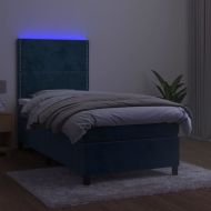 Боксспринг легло с матрак и LED, тъмносиньо, 90x190 см, кадифе