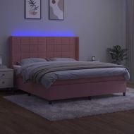 Боксспринг легло с матрак и LED, розово, 160x200 см, кадифе