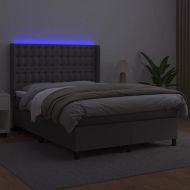 Боксспринг легло с матрак и LED сиво 140x200 см изкуствена кожа