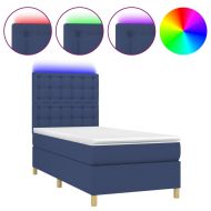 Боксспринг легло с матрак и LED, синя, 90x190 см, плат
