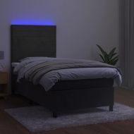 Боксспринг легло с матрак и LED, тъмносиво, 90x190 см, кадифе