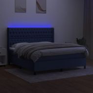 Боксспринг легло с матрак и LED, синьо, 180x200 см, плат