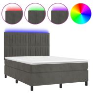 Боксспринг легло с матрак и LED, тъмносиво, 140x200 см, кадифе