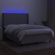 Боксспринг легло с матрак и LED, светлосиво, 140x190 см, плат