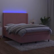 Боксспринг легло с матрак и LED, розово, 140x190 см, кадифе