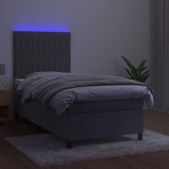 Боксспринг легло с матрак и LED, светлосиво, 100x200 см, кадифе