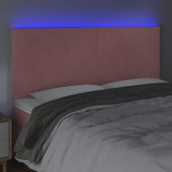 LED горна табла за легло, розова, 200x5x118/128 см, кадифе